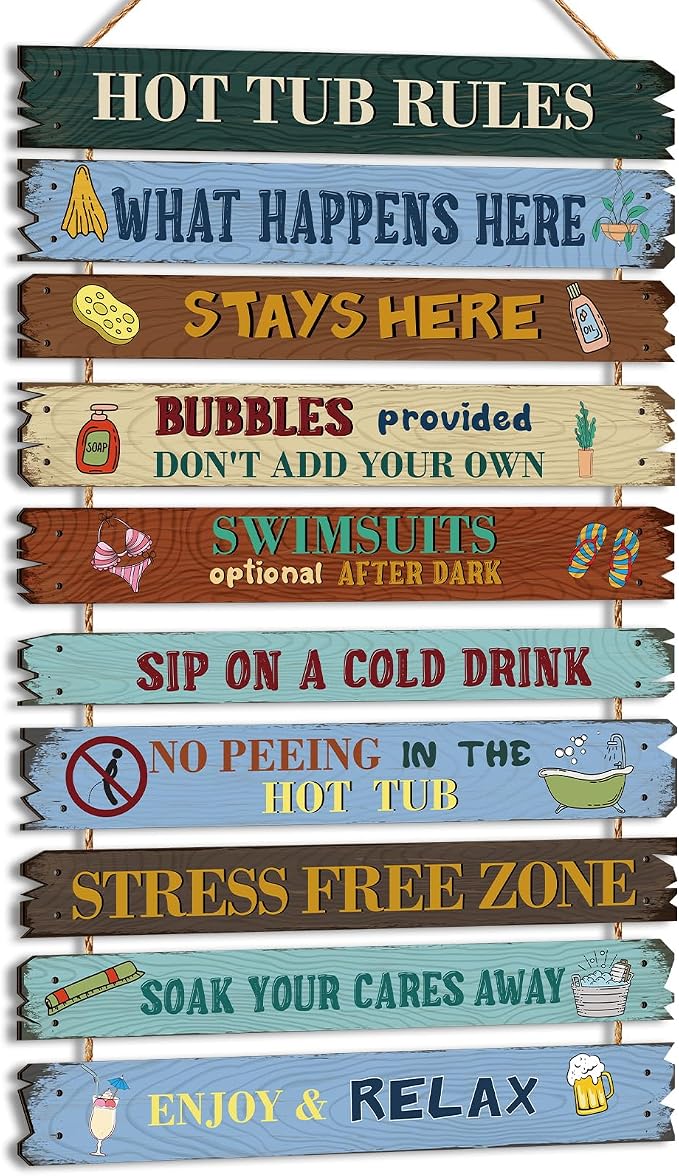 Tatuo Hot Tub Pool Patio Rules Signs Gifts Wood Funny Rules Signs Decorative Outdoor Regulations Plaque Wall Bath for Bathroom Pool Backyard Outdoor Wall Art Accessories(Classic)