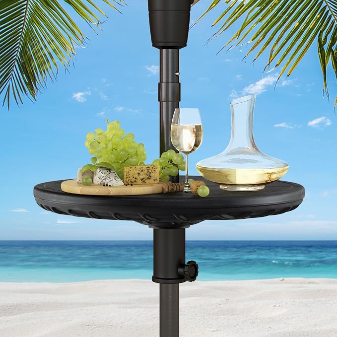Giantex Umbrella Pole Table Tray - 20" Outdoor Side Table with 1.5" Umbrella Hole, Height Adjustable Knob, All-Weather PE Matrial, for Patio, Backyard, Deck, Garden, Poolside, Black