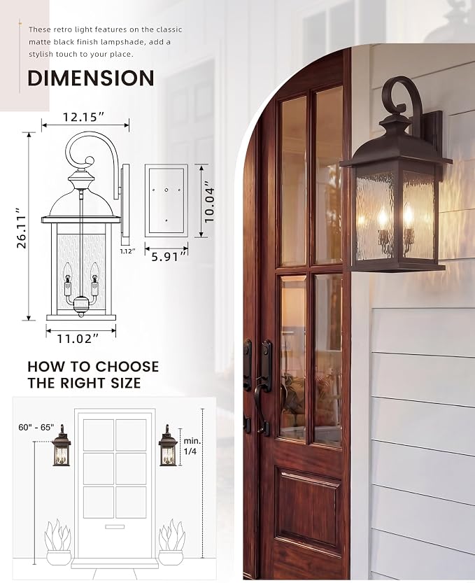 FEMILA 26" Outdoor Wall Sconce, Large Exterior Lighting Fixtures, 3-Light Outdoor Wall Lantern Porch Lights for Patio, Garage, Doorway, ORB Finish, E12 Base, 4FD54B-L ORB-WP