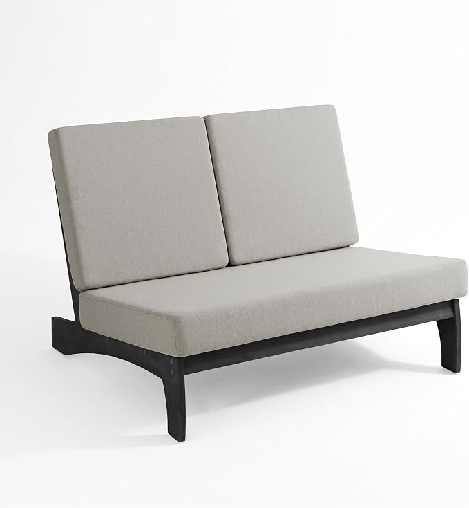 Outdoor Furniture Patio Couch, Weather Resistant Patio Loveseat Sofa Couch with Removable Cushion & Pillows, Black Wood Frame for Porch & Backyard Seating - Light Camel