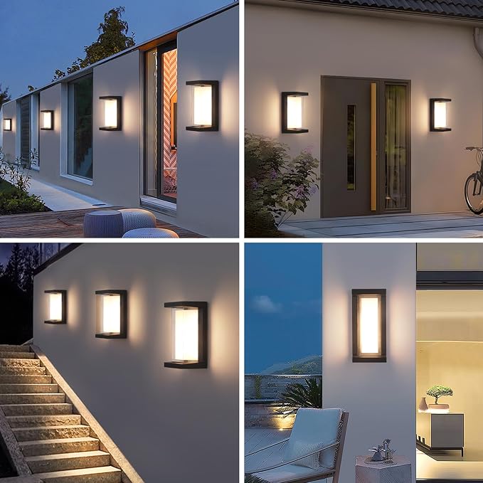 2 Pack 24W Outdoor Wall Lights Exterior/Interior LED 3-Color Adjustable 2100LM Sconces Lights IP65 Waterproof Modern Outdoor Patio Lighting Fixtures Aluminum Wall Lights Compatible with Dimmers