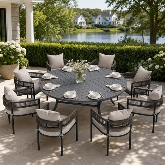 VICLLAX Patio Dining Set, 63.1" Dark Grey Table & 6 Chairs with Wheat Cushion