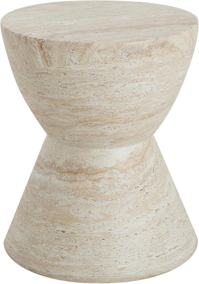 Christopher Knight Home Outdoor Side Table,Hourglass Shape Side Table,Patio Garden Stool Coffee End Table,Decorative Garden Stool for Patio,or Balcony,Lightweight Concrete Material,Travertine