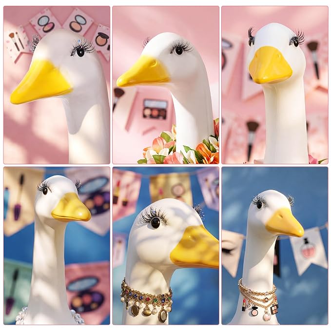 Geelin 7 Pcs Porch Goose Outfit Eyelash for 23/17'' Plastic Lawn Goose Statue Reusable Mink Fake Lashes End 3D Salon Eyelashes for Lawn Patio Art Decoration(Glitter,Black)
