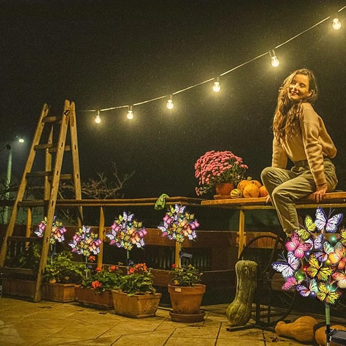 Adecorty Solar Garden Lights Outdoor Waterproof Decorative Solar Lights Outdoor 8 Pack with 176 LED 136 Butterfly Flower Garden Decor Yard Decorations Patio Lawn, Gifts for Mother's Day Mom Women