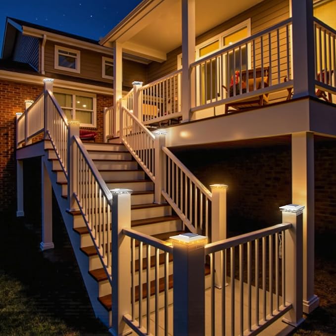 btfarm 4 Pack Solar Post Cap Lights Outdoor, 2 Mode 16 LED Fence Post Light Fit 4x4 3.5x3.5 Wooden/Vinyl, Waterproof Bright Solar Powered Lights Outside for Deck Patio Porch Garden Decoration, White