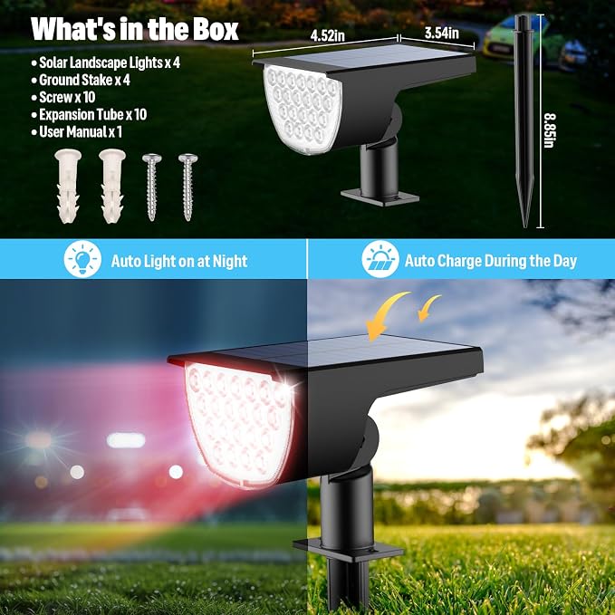 GKGG Solar Multicolor Lights Waterproof IP65, 8 Lighting Modes Solar Spot Lights Outdoor Yard Garden Landscape Pathway Decorations (Multicolor, 4 Pack)