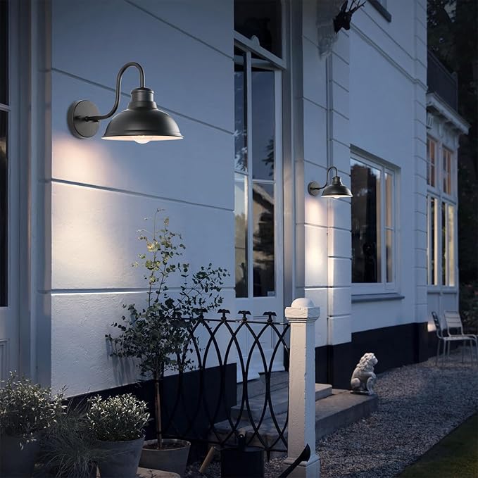 12" Barn Light Outdoor Wall Lights 2 Pack Large Exterior Lighting Fixtures | Anti-Rust Waterproof Black Classic Farmhouse Industrial Wall-Mounted Barn Light Fixture for Garage/Porch/Patio ETL Listed