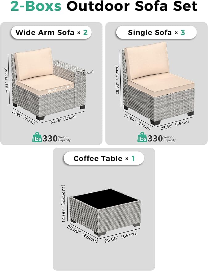 6 Piece Outdoor Wicker Sectional Sofa Set, 5-Seats Patio Furniture Conversation Set with 4" Thickened Cushions & Coffee Table, All-Weather PE Rattan for Garden, Backyard, Porch, Beige