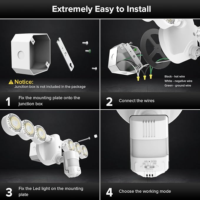 SANSI Motion Sensor Outdoor Lights 7000LM Security Lights | 55W Super Bright LED, 5000K Dusk to Dawn Flood Light, 4 Modes,320° Wide Angle,Yard, Patio, Garage, Doorways Wired Not Solar