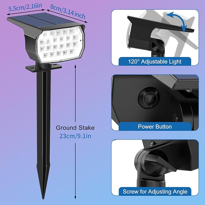 Tadyreal Solar Color Changing Spot Lights Outdoor Waterproof Colored RGB Solar Powered Landscape Lights for Yard 7 Lighting Modes Multicolor Solar Spotlights for Pathway Garden Outside (6 Pack)