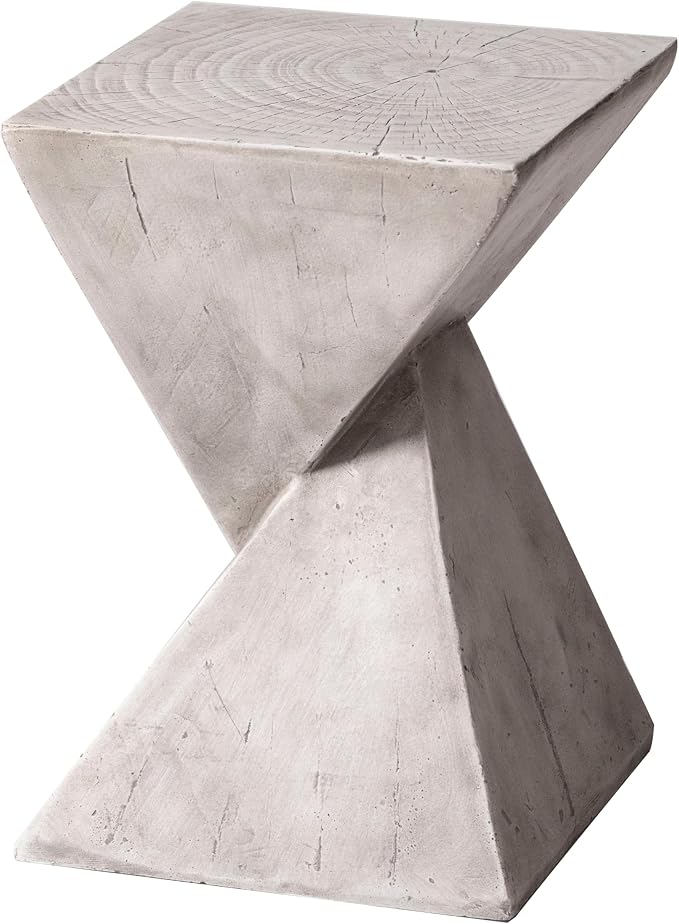 LeisureMod Modern Side Table Square Fiberstone Accent End Stool for Home, Outdoor Patio Log Table, Living Room Sofa, Night Stand, Weather-Resistant, Glint Series in Marble White