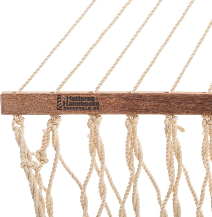 Hatteras Hammocks DC-11OT Small Oatmeal Duracord Rope Hammock with Free Extension Chains & Tree Hooks, Handcrafted in The USA, Accommodates 1 Person, 450 LB Weight Capacity, 11 ft. x 45 in.