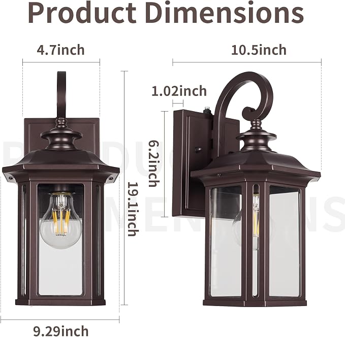 Dusk to Dawn Outdoor Wall Light Fixtures,19'' Outdoor Porch Sconces Lighting , Waterproof Wall Lanterns with E26 Sockets & Glass, Modern Oil Rubbed Bronze Outside Lights for Front Door Entryway Garage