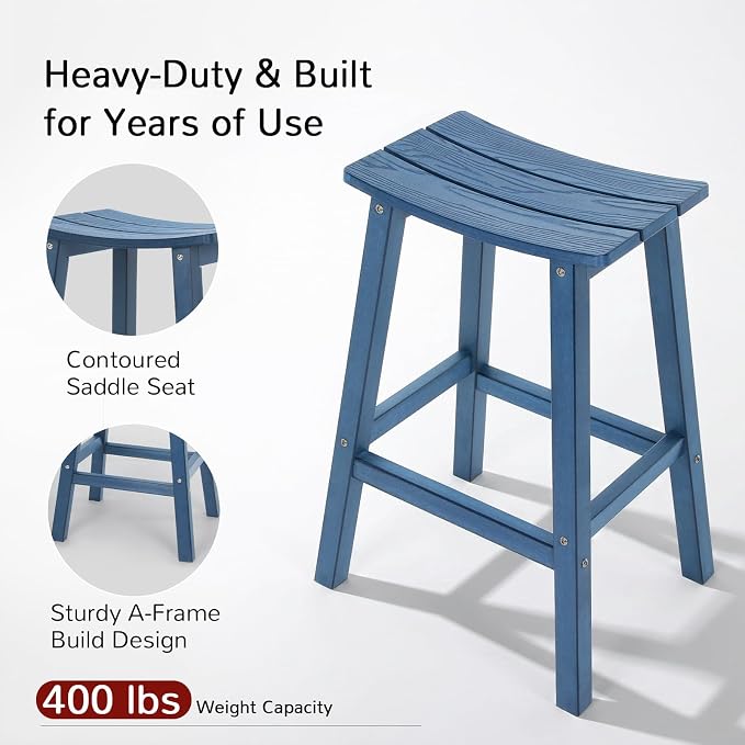 Stoog All-Weather Bar Stools Set of 4, 28" Outdoor Patio Barstools, Low Maintenance HIPS Furniture, Never Rots or Fades, for Kitchen Counter, Deck & Garden, Blue