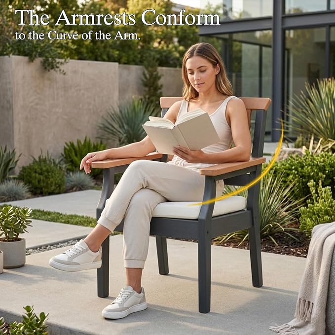 OTSUN Outdoor Dining Chairs, All-Weather HDPE Patio Chairs with Cushion, Suitable Outdoor Dining Table