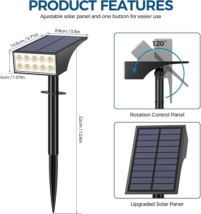 WENATY Solar Spot Lights Outdoor, IP65 Solar Spotlights Warm White, 6 Pack | Solar Lights Outdoor Waterproof, 4 Lighting Modes Solar Powered Security Light for Yard Garden Landscape Pathway Lawn Outside