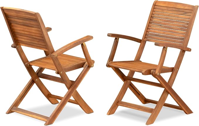 East West Furniture DEHD5CANA 5 Piece Patio Garden Table Set Includes a Rectangle Outdoor Acacia Wood Dining Table and 4 Folding Arm Chairs, 40x72 Inch, Natural Oil