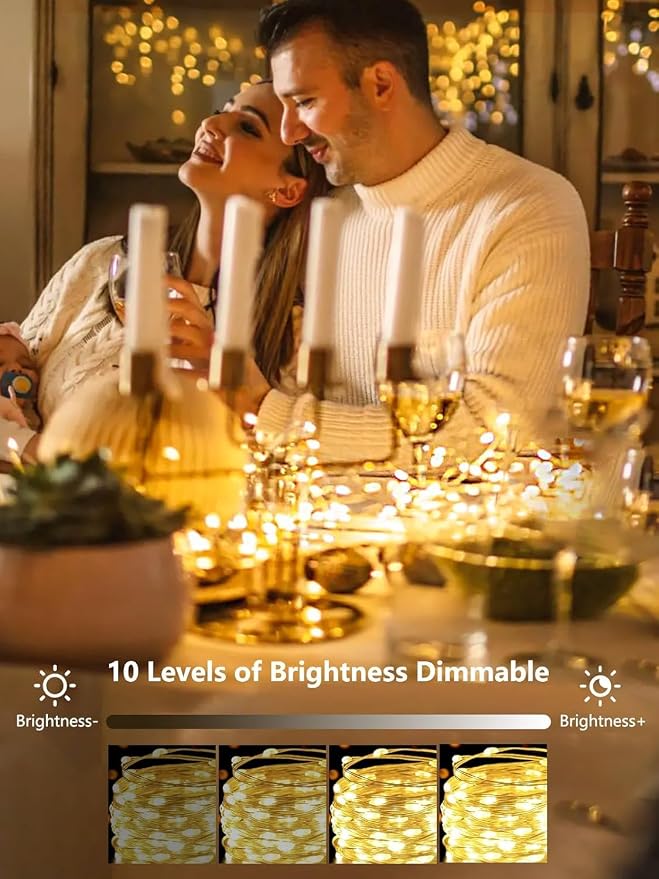 33FT 50 LED Fairy Lights Battery Operated with Remote and Timer Warm White | Remote Control, 8 Modes, Timer, Adjustable brightness, Waterproof Lights for Indoor Outdoor Classroom Christmas Decor