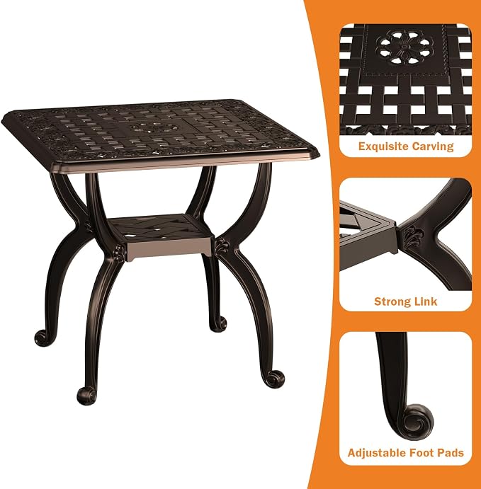 21" Patio Bistro Table, Cast Aluminum Table, Outdoor Table for Garden/Yard/Pool/Porch, Bronze