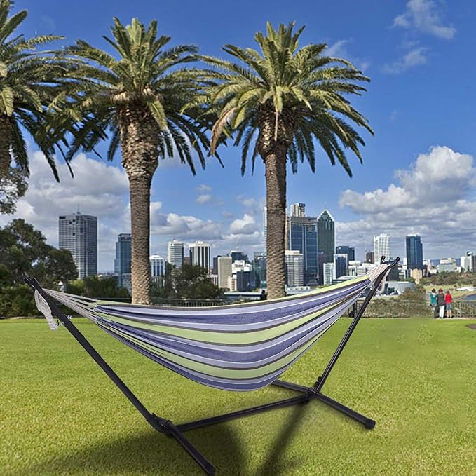 Double Hammocks with Stand for Outside,9FT Hammocks with Carrying Bag for 2 Person,Portable Space Saving Heavy-Duty Steel Stand for Indoor Outdoor Patio Yard,Easy Assembly (Green)