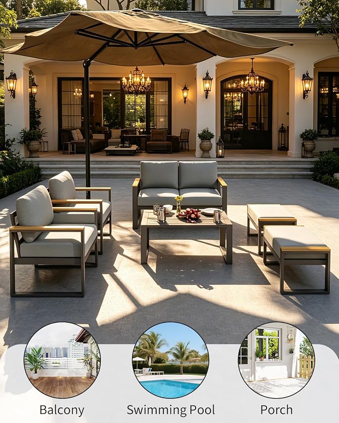IDEALHOUSE Aluminum Patio Furniture Armchair Set of 2, Metal Outdoor Chairs with Upgraded Cushions, All-Weather Outdoor Single Sofa for Balcony, Garden, Deck, Backyard,Gray