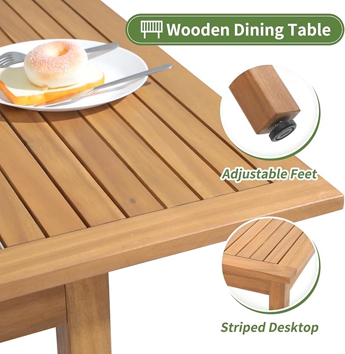 OC Orange-Casual 6-8 Person Extendable Solid Dining Table, 59''-79'' Indoor Outdoor Acacia Wood Rectangular Table for Home Kitchen Deck, FSC Certified Wood