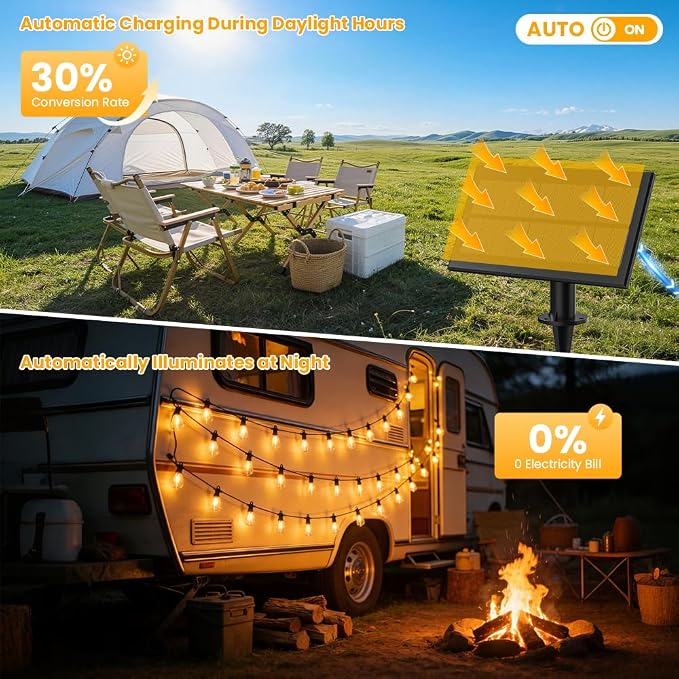 100FT Solar String Lights Outdoor Waterproof IP65 with USB-Charging , Solar Powered LED Patio Lights with 50+2 Shatterproof ST38 Edison Bulbs, Hanging Lights for Outside Backyard Garden Bistro Gazebo