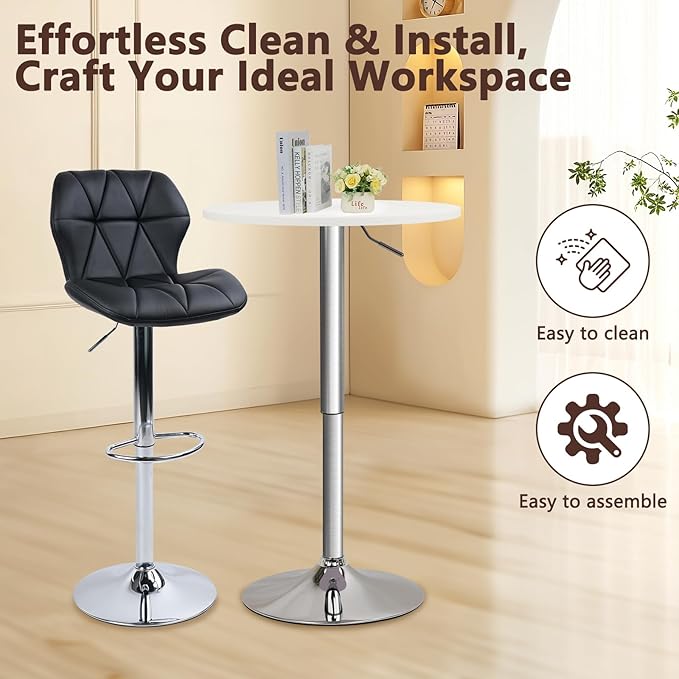 CLATINA Round Bar Pub Table, 26"-36" Height Adjustable Bistro Tables with Metal Base, 360° Swivel High Top Cocktail Table for Home Kitchen Party Drink Restaurant Wedding Cafe Office Reception, White