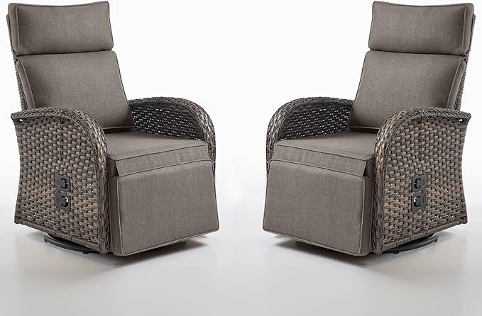 Belord Swivel Outdoor Recliner Chair Set of 2 - Reclining Patio Chair with Adjustable Backrest and Footrest, All-Weather Wicker Chaise Lounge Chair Outdoor for Pool Deck (Upgraded 2.0)