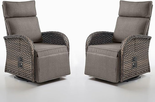 Belord Swivel Outdoor Recliner Chair Set of 2 - Reclining Patio Chair with Adjustable Backrest and Footrest, All-Weather Wicker Chaise Lounge Chair Outdoor for Pool Deck (Upgraded 2.0)