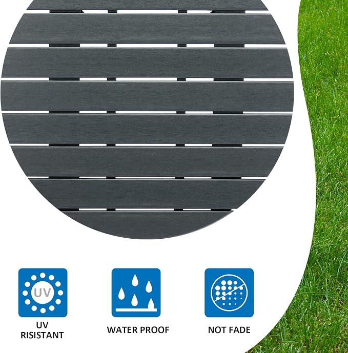 31.5" Outdoor Round Coffee Table, Adirondack Patio Coffee Table, Outdoor Large Side Table for Balcony Lawn (Grey)