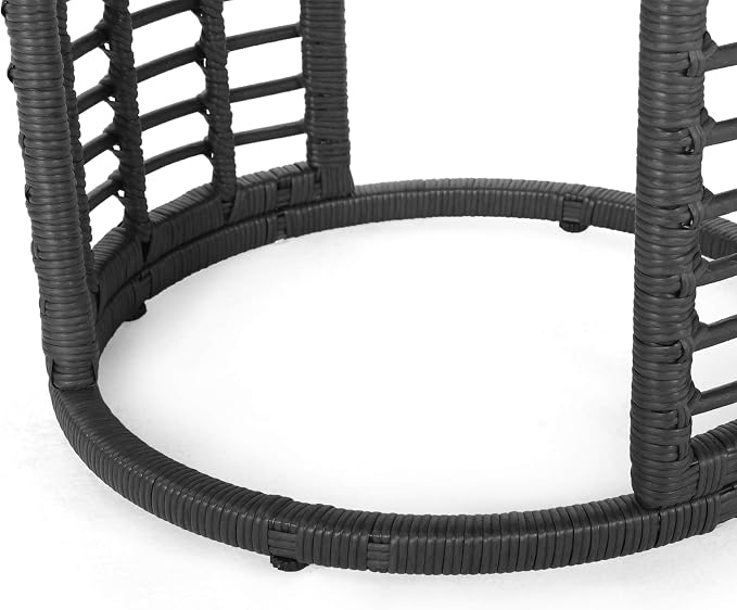 GDFStudio Outdoor Modern Boho Wicker Side Table with Tempered Glass Top, Gray