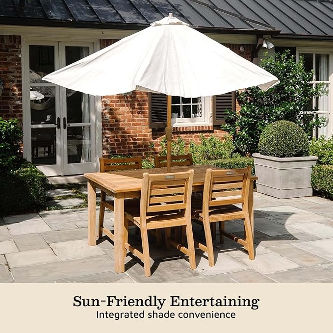 TITAN GREAT OUTDOORS Ash & Ember Sandhill Grade A Teak Dining Table, 79" Outdoor Patio Wood Table, Premium Joinery, Hand-Sanded Craftsmanship, Solid Brass Hardware, Fits Standard Patio Umbrellas