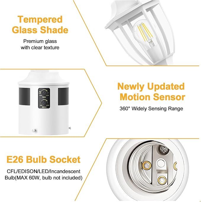 Lamomo Motion Sensor Outdoor Post Lights, Dusk to Dawn Lamp Post Light Fixture, Waterproof Aluminum Lamp Posts Outdoor Lighting Pole Lantern for Yard Patio Pathway Garden, White