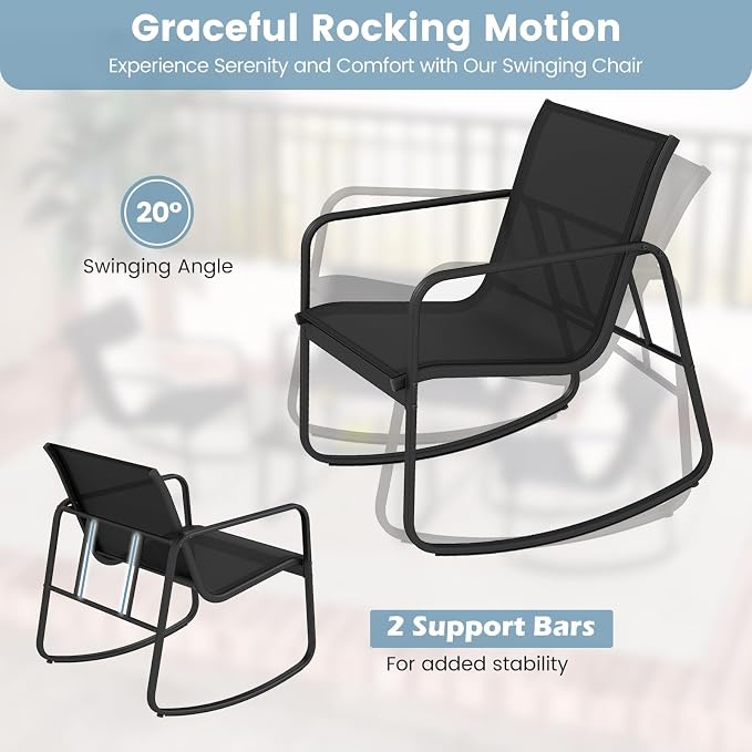 HAPPYGRILL 8 Piece Patio Rocking Bistro Set with 4 Rocking Chairs, 2 Loveseat & 2 Coffee Table, Outdoor Conversation Furniture Set for Garden Poolside Balcony (2)