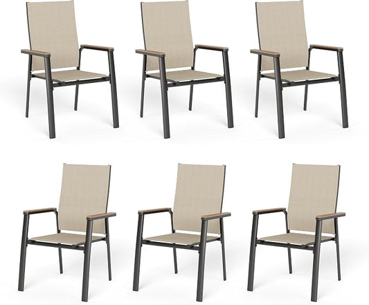Sophia & William Patio Dining Chairs Set of 6, Stackable Aluminuum Frame | Beige textilene, Weather-resistant, light-weight & space-saving, Breathable & quick-drying, Outdoor deck backyard porch