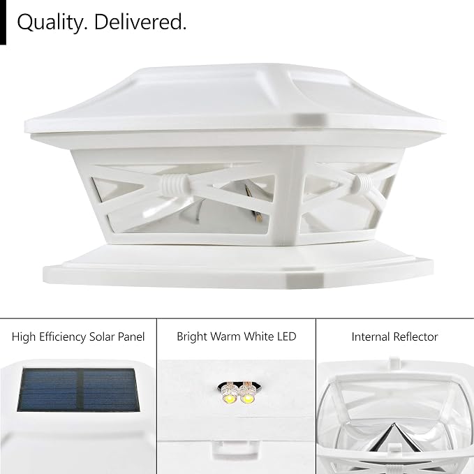 Davinci Flexfit Solar Outdoor Post Cap Lights, 4x4 5x5 6x6, Bright LED, 1PK | Pearl White, Wooden Posts, fence/deck/garden/patio, UV fade-protected plastic, auto-on, 7-8h, cordless, IP44, 25lm warm white