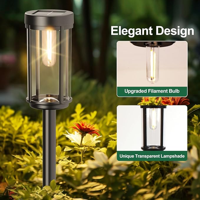 12 Pack Solar Lights Outdoor Waterproof for Garden Walkway Pathway Lawn Yard Decorative Modern Landscape Lighting. (Warm White Light, 12)