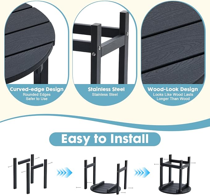 Outdoor Side Table, Adirondack Round 17" Patio Table, Easy Maintenance & Weather Resistant, HDPE End Table for Backyard, Pool, Patio, Porch, Black