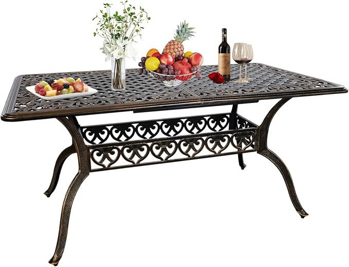 59" Cast Aluminum Outdoor Dining Table,Dining Conversation Side Table, Patio Bistro Table with 2.56" Umbrella Hole for Backyard, Garden, Patio, Porch