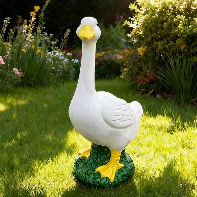 Porch Goose Statue Garden Décor - Large Porch Goose Statues, Lawn Goose Sculpture, 20″ Porch Duck Decoration Resin Material Figurine, Indoor Outdoor Lawn Yard Decor, Unique Housewarming Gifts (White)