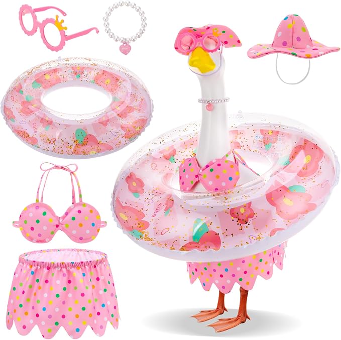 Porch Goose Outfit Summer Hawaiian Fishing Porch Goose Outfit Clothes Costume for 23 In Statue Garden Yard Decor