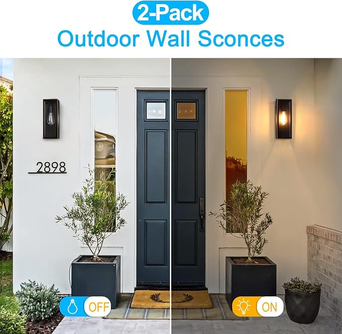 VerRon Outdoor Wall Light Fixtures, Modern Exterior Wall Lanterns, 2-Pack | Black with Gold Trim, Anti-Rust E26 Modern Lighting Fixtures Waterproof with Clear Glass Shades for Patio Garage Front Door
