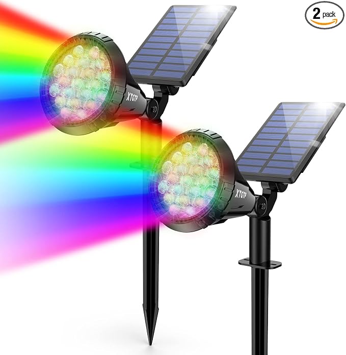 Solar Color Spot Lights Outdoor, 21 LEDs Color Changing Outdoor Lights, IP67 Waterproof RGB Multicolor Yard Solar Spotlights Auto On/Off for Pathway Garden Pool Patio Tree