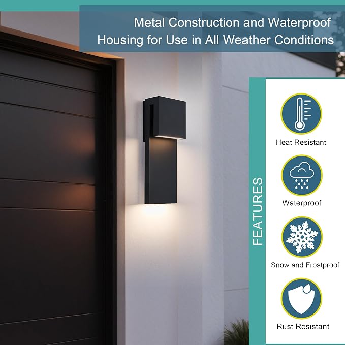 Tarentlight Dusk to Dawn Outdoor Wall Lights 2 Packs,Modern Minimalist Outdoor Fixture Wall Mount,Anti-Rust Sturdy & Sleek Outside Lights for House Porch Garage Patio,3000K 17W Integrated LED