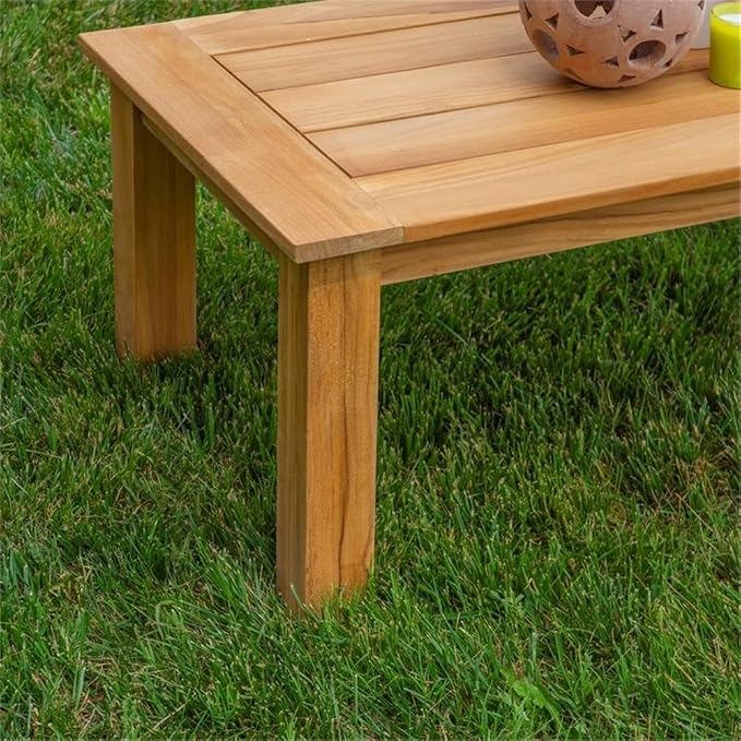 Linon Barlow Solid Teak Outdoor 18" High Coffee Table in Natural Oil Finish