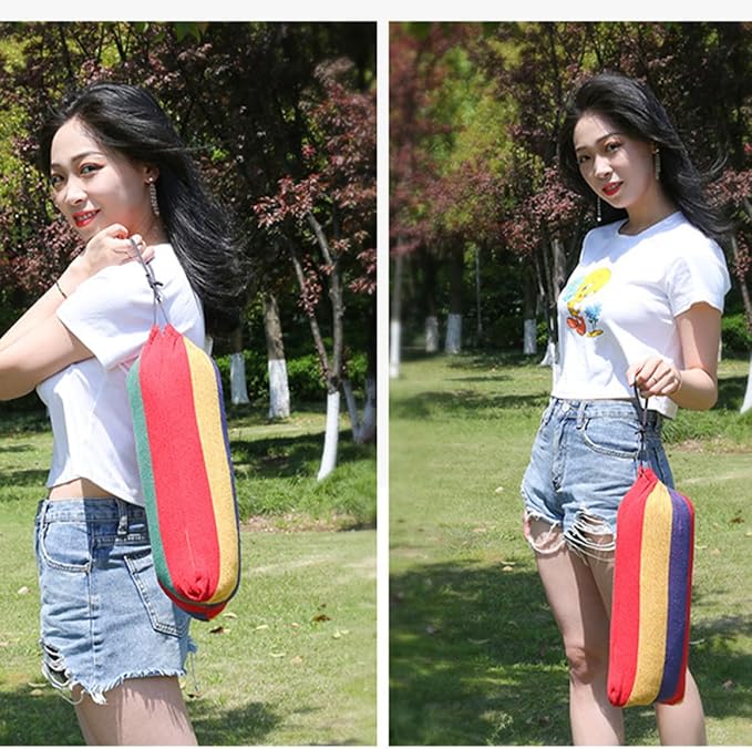 Generic Outdoor Canvas Swing Hammock 200x80cm Rainbow Color Thickened Fabric Hanging Chair for Camping Garden Patio Backyard