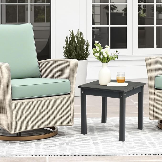 HDPE Adirondack Weather Resistant Square Side Table for Patio, Backyard, Pool, Indoor, Beach Use, Easy Maintenance (Square, Grey)