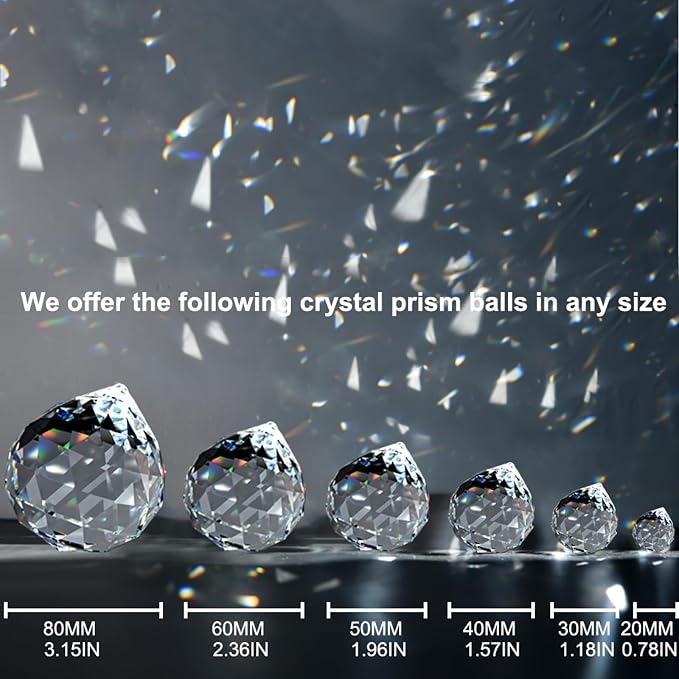 MerryNine Clear Crystal Sun Catcher Suncatcher Prism Ball with Metal Chains | 6 Pack, 1.6"/40mm, Rainbow Pendant Maker, Crystal Beads, for Feng Shui, Home Room Decor, Indoor Windows, for Gift, DIY